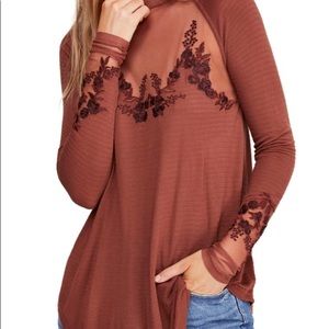 Free People Saheli Embroided Mesh Top Blouse